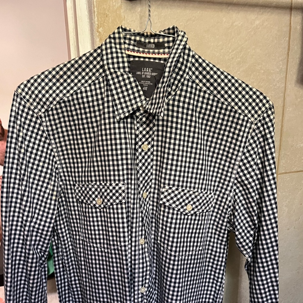 classic black and white checkered button down